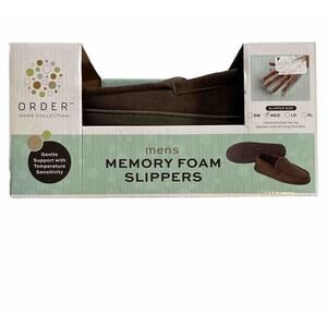 Men's Memory Foam Slippers Brown Faux Fur Lining Non-Skid Size Med 9-10 NIB